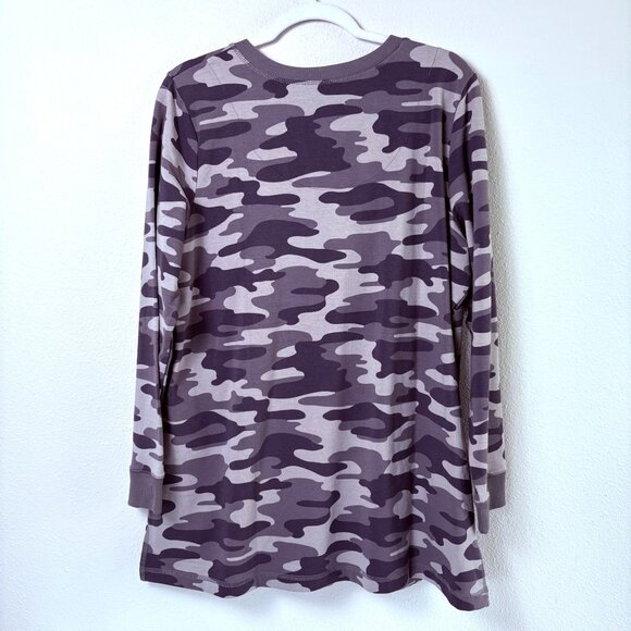 Denim & Co Active Camo French Terry Tunic Top Size L Gray Pockets Long Sleeve - Picture 4 of 13